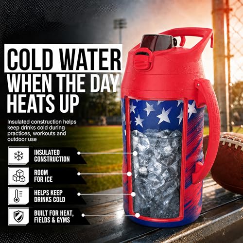 Image of Under Armour Insulated Water Bottle with Handle & Fence Hook, Half Gallon Sports Water Jug, Leak-Resistant & BPA-Free for Baseball, Football & Gym - Red Americana, 64oz
