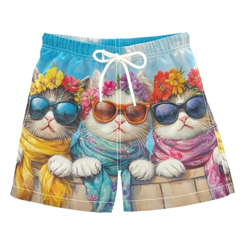 DOMIKING Sunglasses Kitten Blue Toddler Boys' Swim Trunks Mesh Lining Swim Shorts for Pool Gym Beach Adjustable Waist 2T