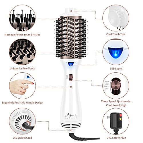 One Step Hair Dryer & Volumizing Hot Air Brush, Hair Blow Dryer Brush, Ceramic Straightener Brush, Curler & Hot Comb 4 In 1 Salon Ionic Hair Brush, Hair Styling Tools, White #TOP2