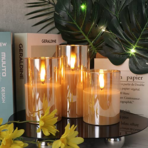 Genswin Flameless Led Candles Flickering Battery Operated With Remote, Real Wax 3D Wick Moving Pillar Candles With Timer Remote Glass Effect For Festival Wedding Christmas Home Decor(Gold) #TOP1