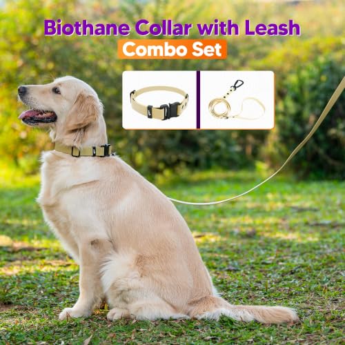 Image of Adil's Biothane Waterproof Dog Collar, Dog Leash & Collar Leash Combo | Heavy Duty TPU Coated Webbing | Adjustable Quick Release Buckle | Odour Resistant (Lemon Green, M-18, Collar & Leash Combo)