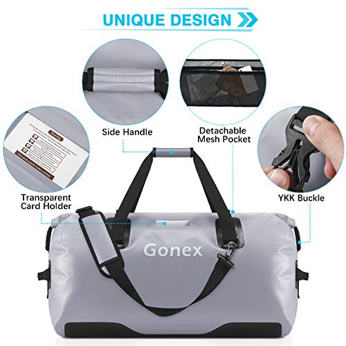 Gonex 60L Large Waterproof Duffle, Snowproof Durable Travel Dry Duffel Bag for Skiing Kayaking Boating Fishing Outdoor Adventure Gray