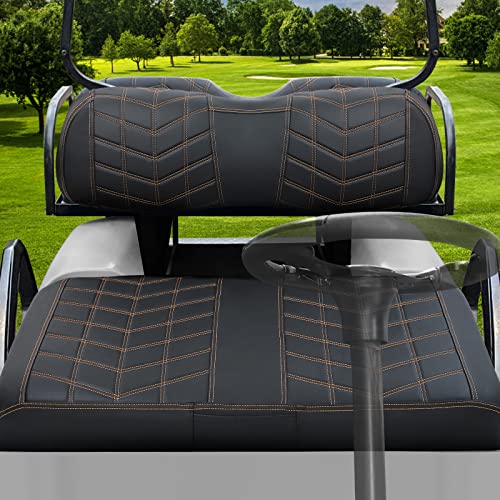 iLSKW Golf Cart Seat Covers Leather for Club Car DS 2000.5-Now OEM Front Seat Cover Set with Arrows Stripe PVC Leathur with Brown Stitching Breathable Washable Anti-Chipping/Anti-Fading/No Stapler