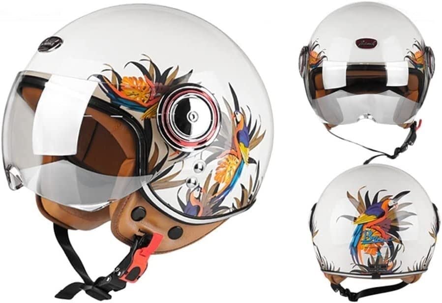 Duitse stijl vintage motorfiets jethelm open helm, retro halve motorhelm, DOT/ECE goedgekeurd, met zonneklep voor volwassen mannen en vrouwen (B M=57