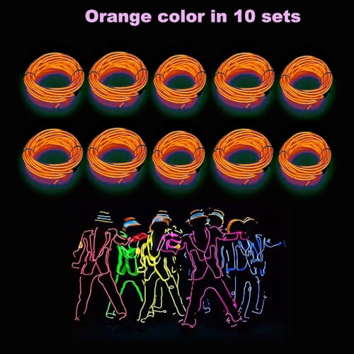Image of MaxLax EL Wire Orange 10-Pack, 16.4ft /5m Neon Light Wire with Noise Reduction and Battery Pack