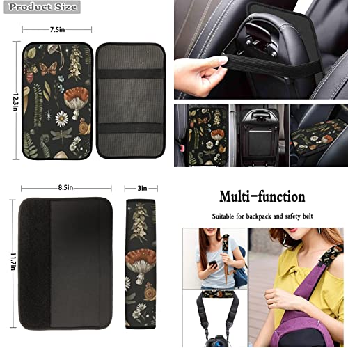 Fuibeng Mushroom Car Seat Covers Full Set Of 12 Pcs,Retro Mushroom Auto Steering Wheel Cover/Seatbelt Pad/Armrest Cushion/Coaster/Keychain Universal Auto Interior Protector Accessory #TOP3