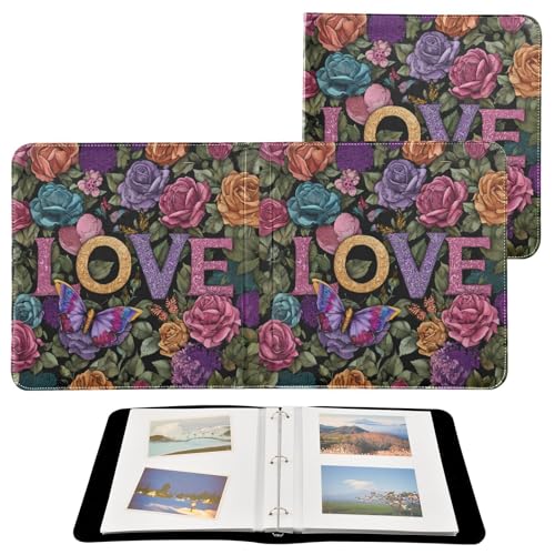 Álbum de fotos ALAZA con cubierta de cuero PU, diseño floral con rosas románticas y mariposas, álbum autoadhesivo para scrapbook con anillas de 3 anillos, ideal para bodas, viajes y recuerdos familiares miniatura 2