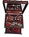 ISOTO Retro Vintage Wooden Jewelry Box Storage Box Organizer Container Case Chest Trinket Box with Mirror for Gilrs Girlfriend Women for Mother's Day (Style 3)