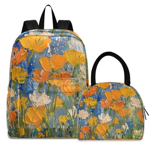 Sac à dos d'école motif coquelicots de Californie idéal pour le collège et les sorties