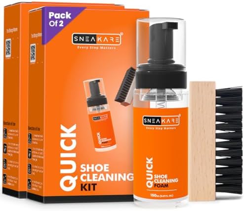SNEAKARE Quick Shoe Cleaning Kit Shoe Cleaner & Medium Bristle Shoe Brush, White Shoe Cleaning Kit, Shoe Cleaner Kit For Sneaker,Sports Shoe Cleaner Foam Spray