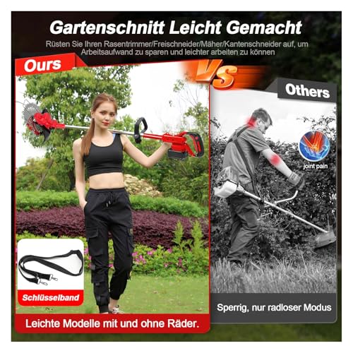 Rasentrimmer mit Akku und Unkrautbürste, 21V-4,0Ah Akku Rasentrimmer für Makita Akkus, 4 in 1 Freischneider akku, 750W Bürstenloser Motor, 1-45CM Teleskopstiel, für Garden Trimmen (rosa)
