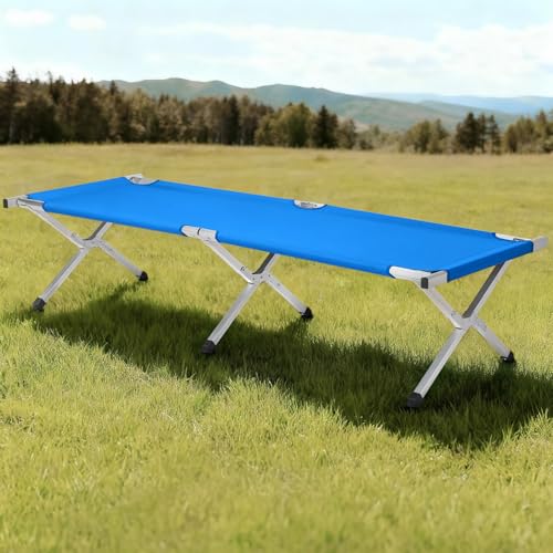 Image of Portable Folding Camping Cot,Lightweight Camping Cots for Adults,Folding Tent Camp Cot Bed,Indoor Outdoor Travel Sleeping Cots,with Carrying Bag,for Patio Hiking Picnic Beach Fishing (Army Blue)