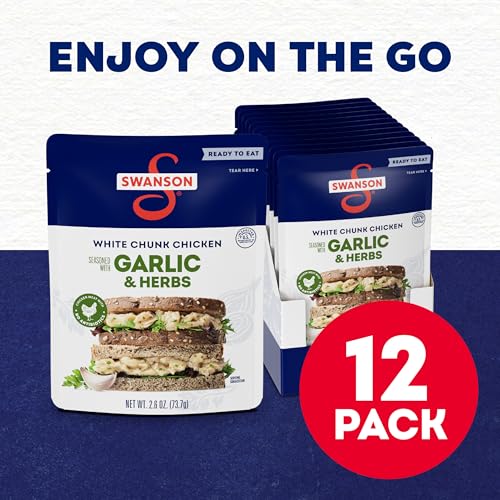 Image of SWANSON S Garlic and Herbs White Chunk Fully Cooked Chicken, Ready to Eat, Simple On-the-Go Meals, 2.6 OZ Pouch (Case of 12)