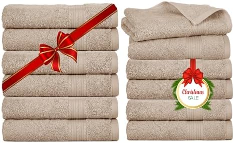 Ample Decor Hand Towel Set of 2, 46 CM X 72 CM 600 GSM 100% Cotton, Quick Drying Super Absorbent, For Hotel, Spa, Bathroom, Gym - Christmas Red
