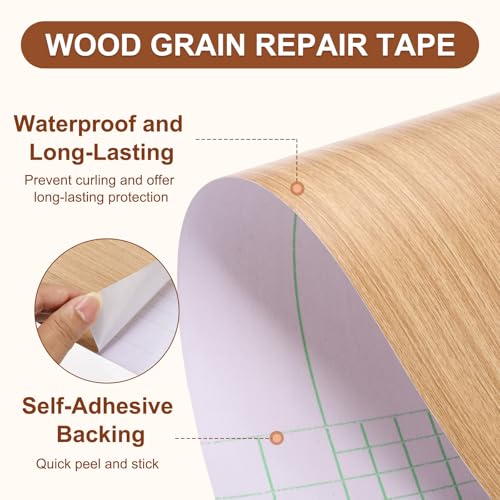 Image of MECCANIXITY Wood Grain Repair Tape, 4 Inch x 33 Feet Self Adhesive Wood Grain Tape Multi-Purpose Wallpaper Border Trim for Furniture Floors Windows Doors Tables Home DIY Projects, Yellow