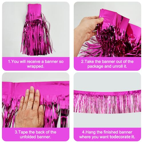 Image of BEISHIDA 3 Packs Metallic Foil Fringe Garland Rose Red Wall Hanging Tinsel Fringe Banners for Car Floats Bridal Shower Wedding Birthday Valentine's Day Anniversary Party Decoration(30 Feet)