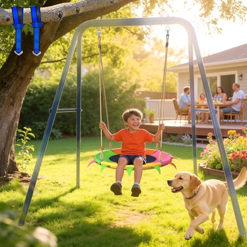Saucer Swing for Climbing Dome, 400lb Movable Tree Swing with Adjustable Straps & Ropes, Multi-senario Usage for Tree, Porch, Swing Set, Platform, Indoor Climber