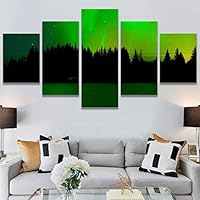 SIGNWIN 5 Panel Canvas Wall Art Astronomy & Space Contemporary Cosmic Dramatic Green Group Photography Realism Ultra for Home Decorations Ready to Hang - 60