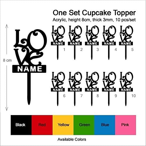 TA0041 Love Silhouette Party Wedding Birthday Acrylic Cupcake Toppers Decor 10 pcs with Personalized Your Name