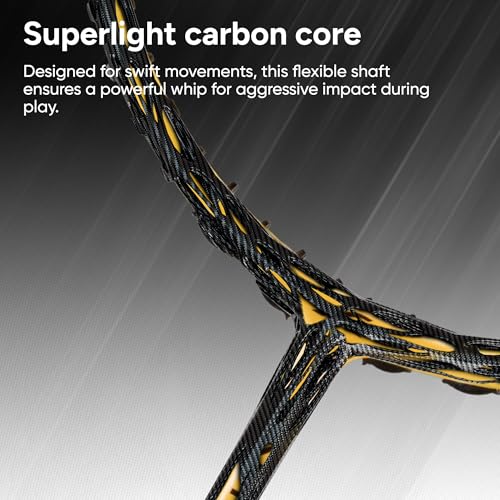 Image of Hundred Nitrix 10 Badminton Racket (Strung) | Carbon Fiber Frame | Head-Heavy Attacking Racket | Flexible Shaft for Powerful Smashes | Max Tension 30 lbs | Full Cover Included
