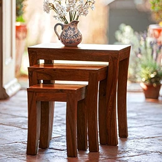 Carissa Solid Wood Stool Set of 3
