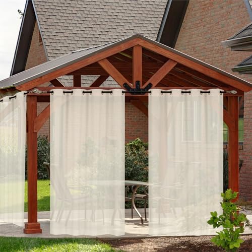 RCLONGEU Cortinas de Exterior con Ojales Cortina Exterior Impermeable Cortinas Exteriores Translúcidas Visillos con Aspecto de Lino Cortinas, 2 Piezas (2x132*243CM,Beige)