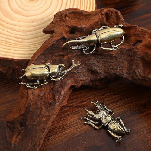 3 piezas estatuas de escarabajo de latón dorado vintage miniatura 3