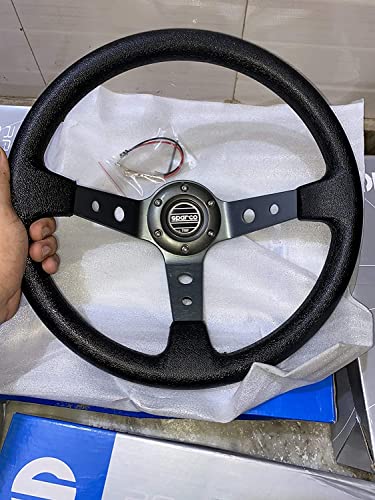 Image of AUTO MT - SPARCO 14INCH DEEP Style Universal Steering Wheel for Sports Car Look Rally Race Off Road with BOSS KIT HUB Free (Grey SPARCO 14 inch Steering Wheel with BOSS KIT HUB)