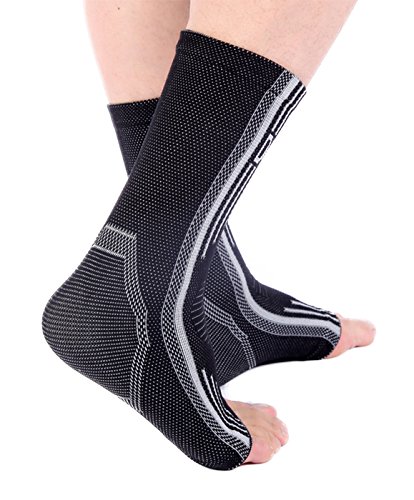 Doc Miller Ankle Compression Sleeve For Achilles Tendonitis & Plantar Fasciitis Relief, Recover Sports Injury And Foot Joint Swelling, 1 Pair Large Grey Color 20-30Mmhg Foot Compression Sleeve #TOP7