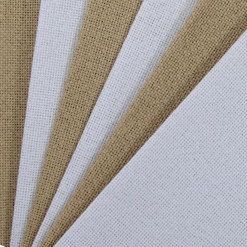 Image of KCS 6 pc of 12 inch x 18 inch 30cmx45cm high Count Counted Cotton Aida Cloth Cross Stitch Fabric (25CT,White+Khaki)