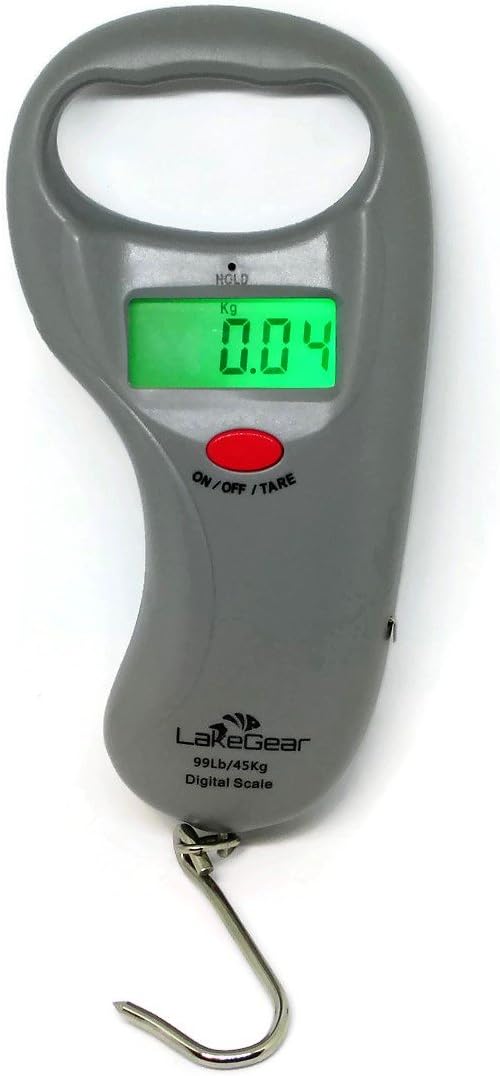 Electronic Fish Scale Tape Measure – Portable Digital Hanging Hook Fishing and Luggage Scale – Postal Hanging Hook Weigh Scale with Measuring Tape & backlit Light – Batteries Included