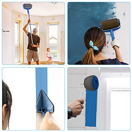9Pcs Paint Roller Set, LIUMY Paint Runner Kit with 3 Knots Extension Pole,Handle Tool Painting Brush Set for House Wall,School & Office Wall, Ceiling,Quickly Decorate in Just Minutes(Blue) - Thumbnail 7
