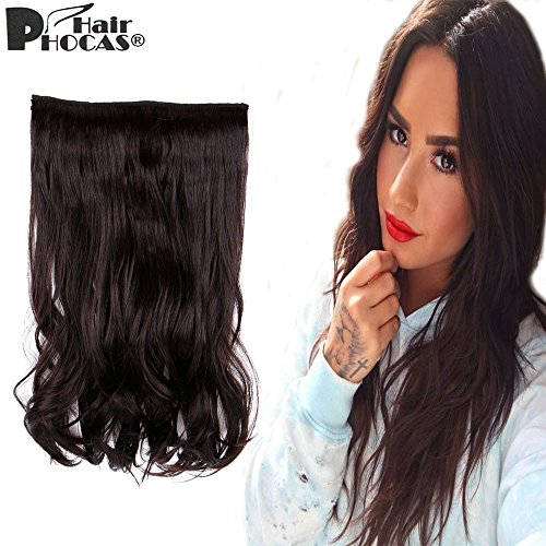 HairPhocas 15inch Secret Curly Wavy Hair Extension Synthetic Hairpieces Hidden Wire Adjustable Transparent Wire for Women (Dark Brown)