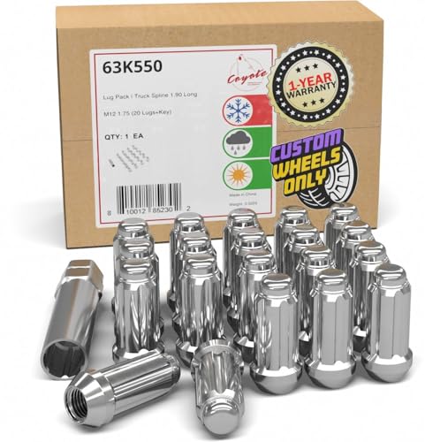 Image of Wheel Accessories Parts 20 Pcs M12x1.75 12x1.75 Thread Truck 2.00 inch Long Spline Lug Nuts Chrome 6 Spline Hex Fits Ford F150 Expedition Lincoln Navigator