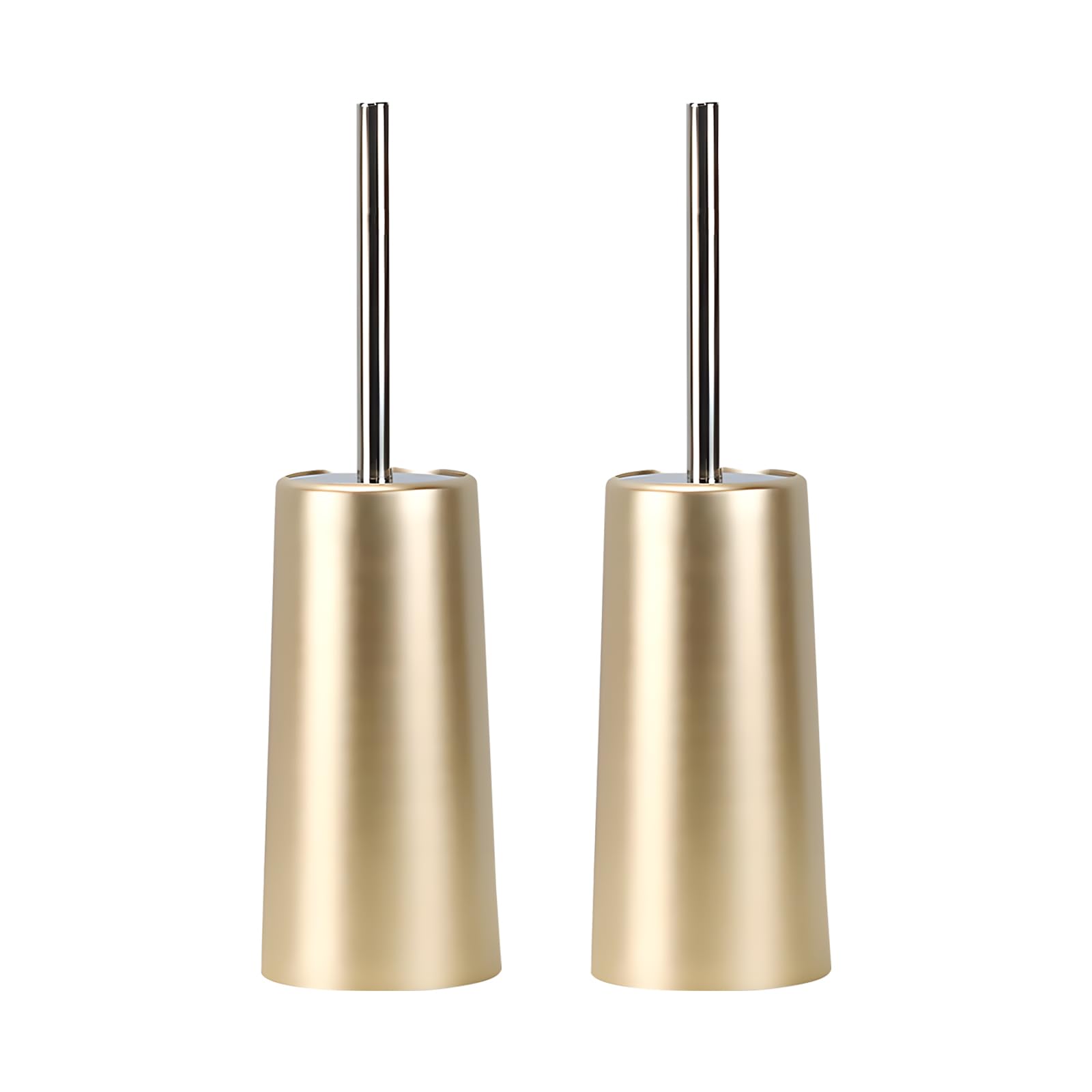 Topsky Toilet Brush with Holder, 2 Pack Compact Toilet Bowl Cleaner Brush and Holder with Stainless Steel Handle, Toilet Bowl Brush for Bathroom Storage (Gold)