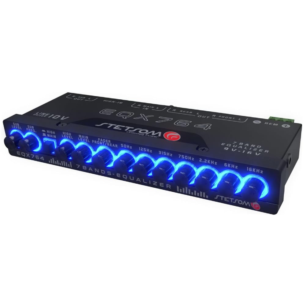 Genérico Kit Set para Stetson EQX764, 1 Ecualizador preamplificador de 7 Bandas, Ecualizador, Crossover, ultradelgado, Listo para Auto, 1 Unidad + Accesorios Gratis