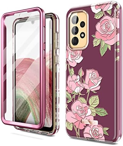 SURITCH Compatible with Samsung Galaxy A33 5G Case [Built-in Screen Protector] Full-Body Stylish Protection Shockproof Rugged Bumper Protective Cover for Samsung Galaxy A33 5G 6.4"(Marble Rose)