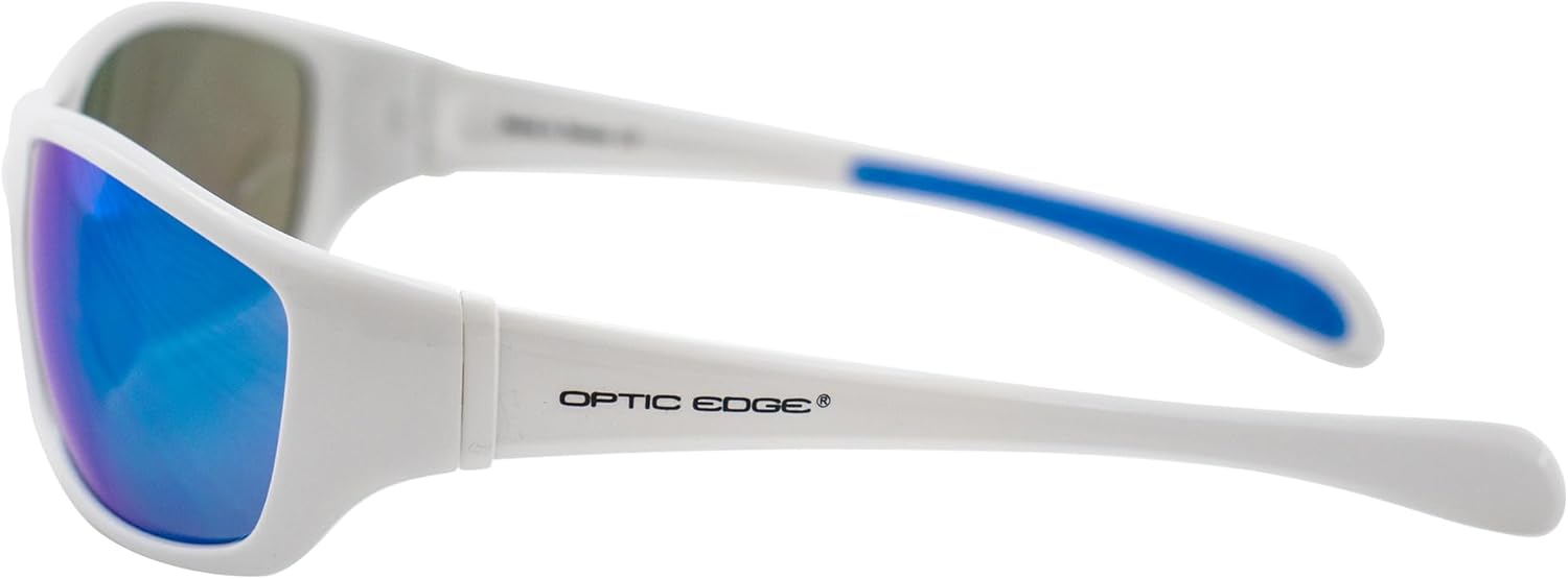 Overdrive Sports & Motorcycle Sunglasses for Men or Women White Frame w/Dielectric Blue Mirror Lens