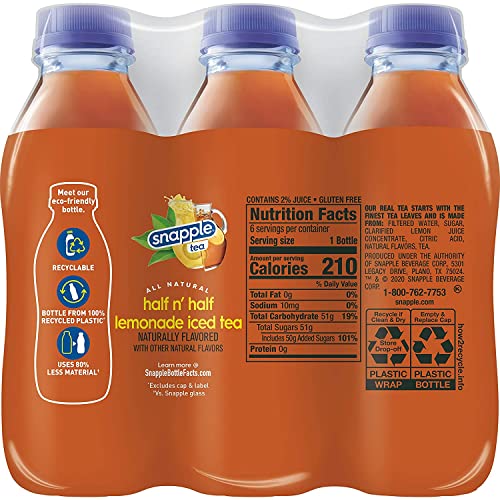 Snapple Half & Half Lemonade All Natural Iced Tea Gluten Free 100% Recycled Plastic Bottle 24 Pack, 16.0 Fl Oz #TOP3