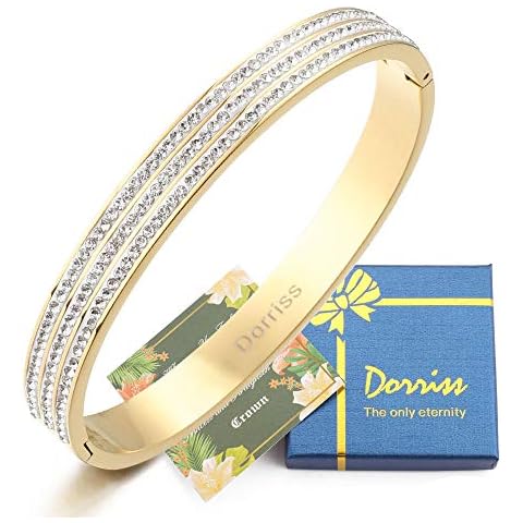 Dorriss Elegant Rhinestone Bangles for Women Gold Stainless Steel Sparkling Cubic Zirconia Bracelets Jewelry Wedding Party Cover