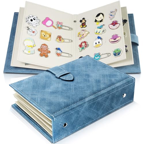 Portable Enamel Pin Album, CollectHall Pin Trading Book, to Display and Trade Your Pins, 42 Pins Capacity, PU Leather Pin Holder, Fit Rubber Pin Back, Blue