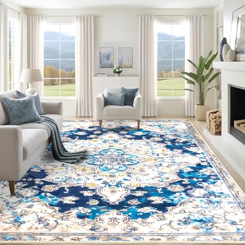 Tapis bohème vintage bleu marine 160 x 230 cm aux finitions soignées - 8