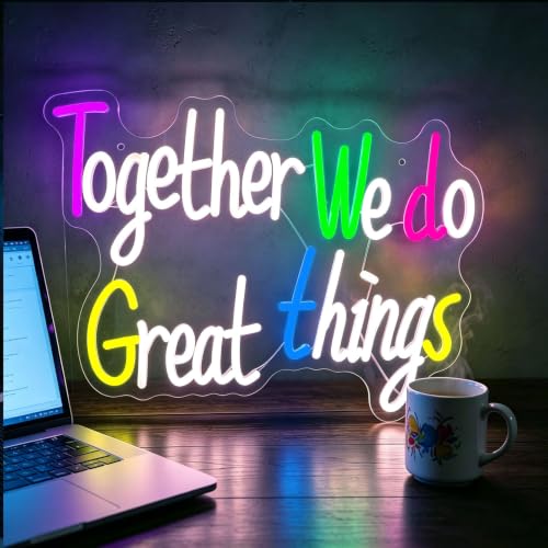 Together We Do Great Things Neon Sign, Dimmable Inspirational Neon Light Signs, Wall Art Decor for School Home Office Positive Classroom Home Decor USB Neon Light 16.54 x 12.6 Inch