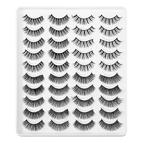 Dacitiery 20 Paare Lange 3D Falsche Wimpern, 4 Stile Künstliche Wimpern Natural Look, Fluffy Fake Eyelashes Wiederverwendbar Faux Mink Nerzwimpern Cover