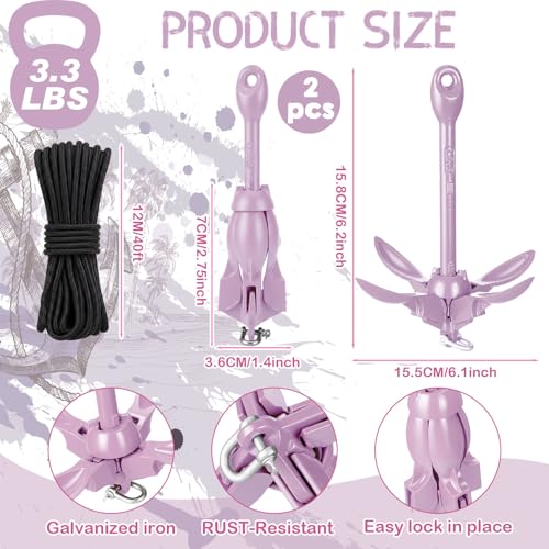 Image of Lounsweer 2 Pack 1.5 /3.5 lb Marine Kayak Anchor Kit Folding Grapnel Anchor Kit Boat Kayak Fishing Accessories for Small Boats Kayaks Canoe Paddle Boards