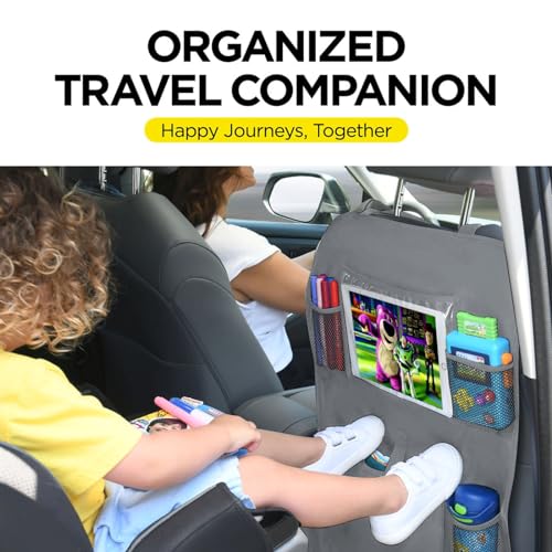 Image of lebogner X-Large Grey Back Seat Protector For Kids + 5 Pocket Storage Organizer, 2 Pack