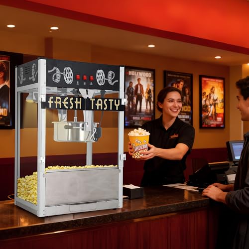 Image of Countertop Popcorn Machine & 30oz kettle for Commercial 1650W Black | High capacity, 3 Independently Controlled Switches, Easy to Use /Clean, Vintage Design, Quick Heat, Stay-Crisp Warming Tray