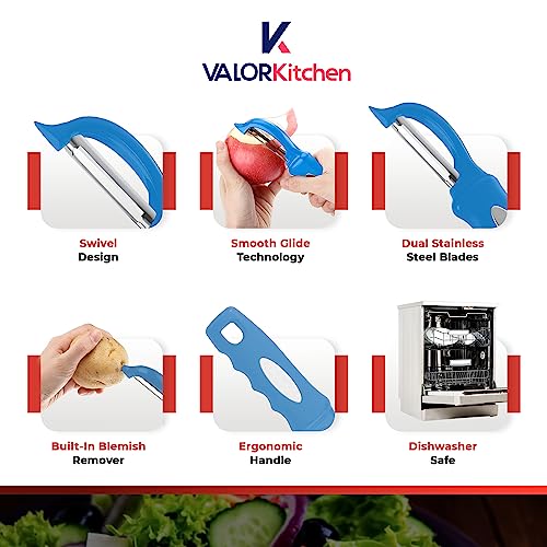 Fruit And Vegetable Peeler - Stainless Steel, Dual-Blade Swivel Potato Peelers - Durable Peelers For Kitchen For Carrot & Veggie Salads - Comfortable & Non-Slip Potato Peeler By Valor Kitchen #TOP3