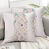 TURKUAZ LABEL 18x18 Boho Pillow Cover Set of 2 Macrame Pillow Cover | Evil Eye Pillow Cover for Evil