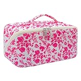 WYJ Rose Red Large Quilted Floral Makeup Bag Cute...